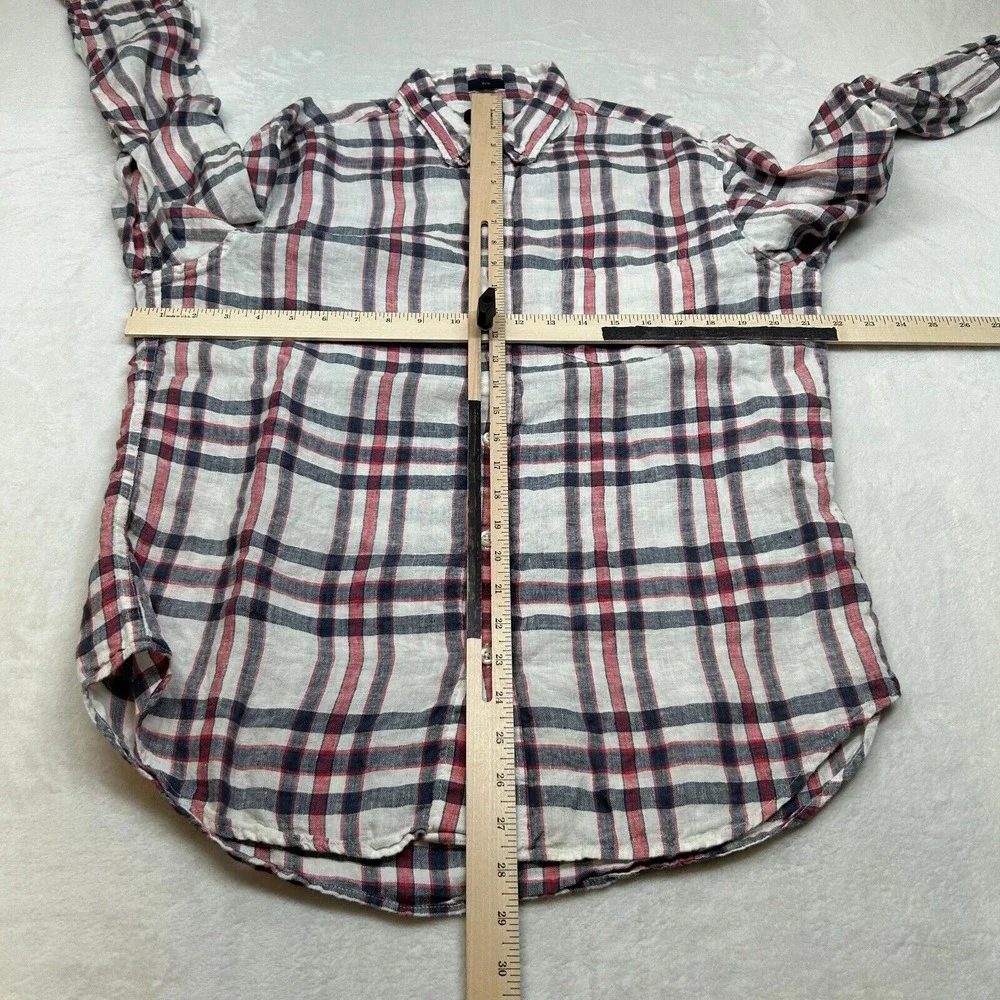 J Crew Linen Shirt Mens‎ Large White Red Black Plaid Slim Fit Long Sleeve